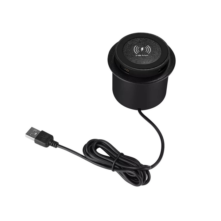 Thunder MCR-009, Vezeték nélküli töltő 10W, fekete (asztallapba süllyeszthető)