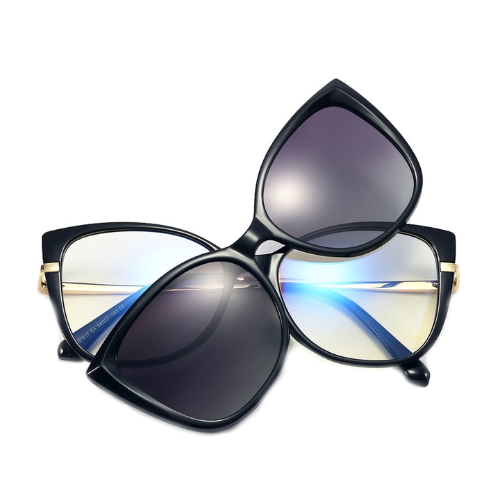 Rame ochelari, NUODWELL, Anti Lumina Albastra, UV400, Design ergonomic, Reduce oboseala ochilor, Doua lentile comutabile, Pentru interior si exterior, Negru/Auriu