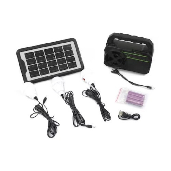 Kit solar GD-8081 cu lampa multifunctionala panou solar si 3 Becuri