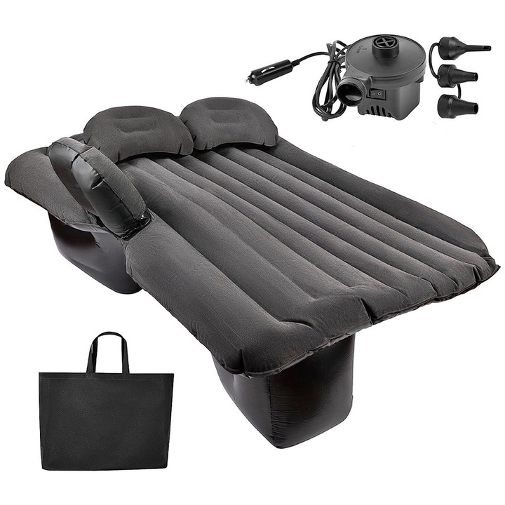 Saltea gonflabila, Amplasare in piscina, cort sau pe bancheta din spate, Impermeabila, Practica, Durabila, PVC si catifea, Pompa de umflare si sac de depozitare incluse in pachet, 2 perne pentru cap incluse, 138x85cm