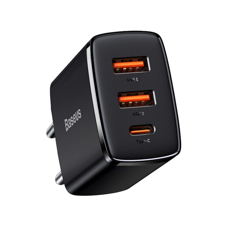 Incarcator Priza USB-C PD30W, 2xUSB-A QC3A - Baseus Compact (CCXJ-E01) - Negru