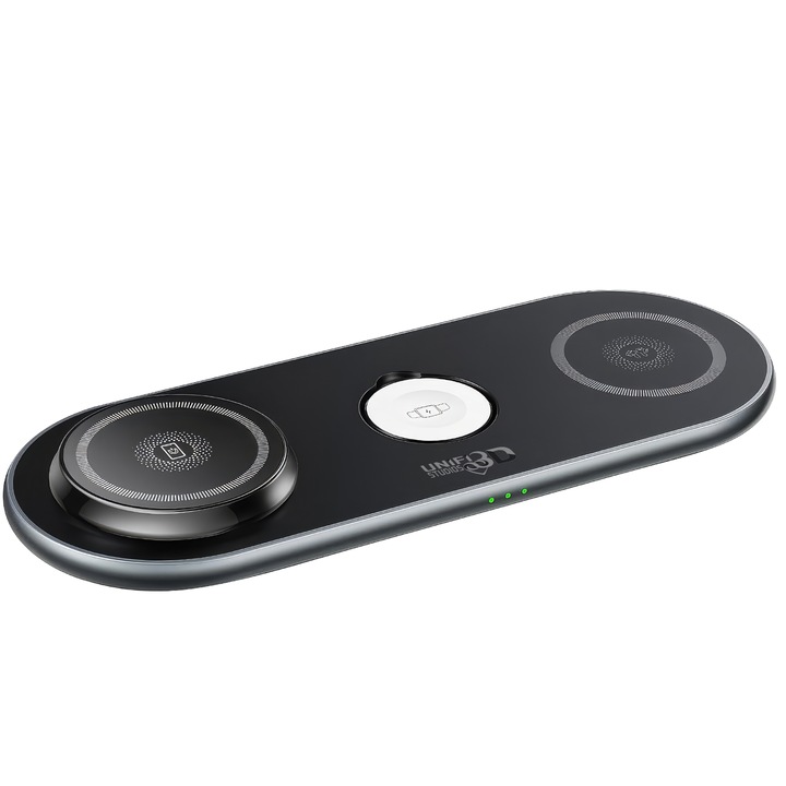 Vezeték nélküli töltőállomás, Magsafe 3 az 1-ben gyorstöltővel, 15 W, kompatibilis az Apple Watch összes sorozatával, Airpod összes modellel és iPhone fekete