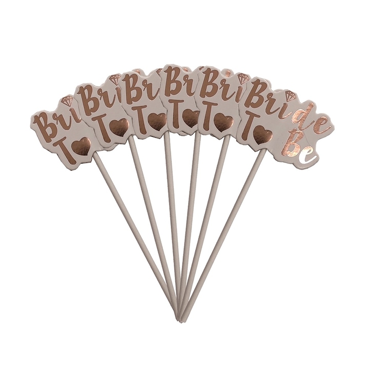 Set 6 buc. topper alb, auriu, 14.5×5.5 cm, bride to be