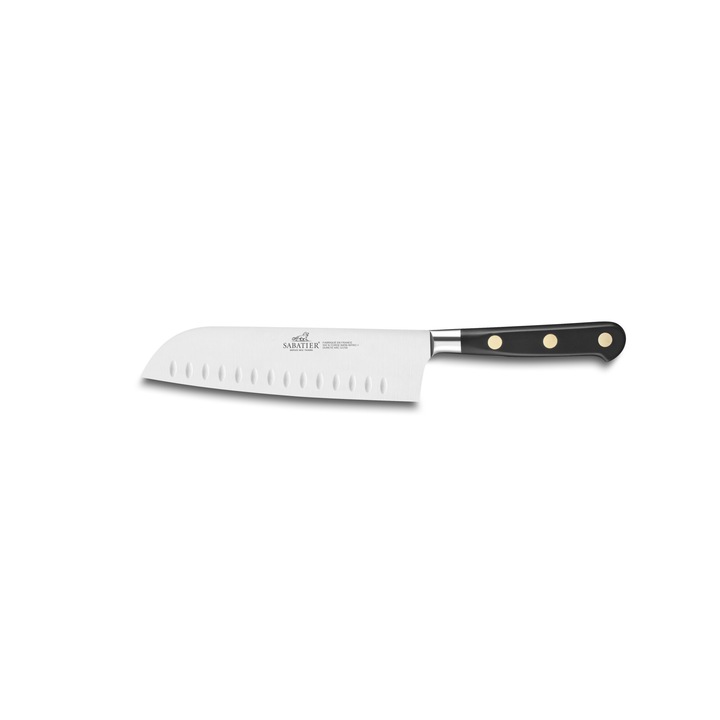 Cutit Santoku IDEAL, alveolat, forjat 100%, nituri alama, 18cm - Lion Sabatier