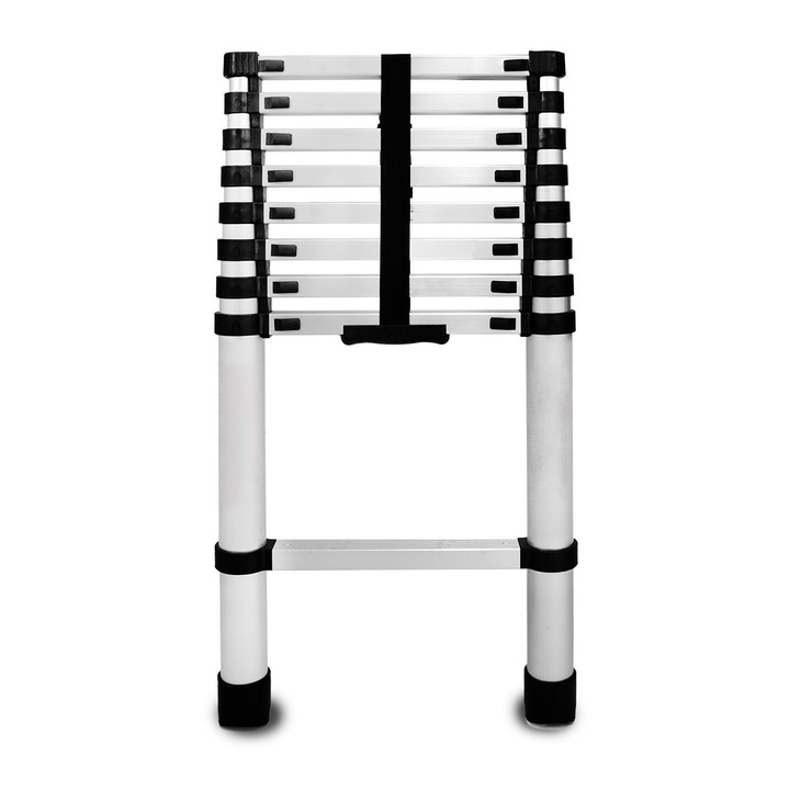 Scara pliabila telescopica, Baulich, aluminiu, 9 trepte, inaltime 260 cm, capacitate maxima 125 kg, greutate 6,5 kg, negru-argintiu