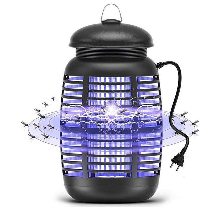 Lampa UV anti-insecte Golxmse, protectie tripla, rezistenta la apa IPX4, silentioasa, 15W, negru, 27.6x16.1cm