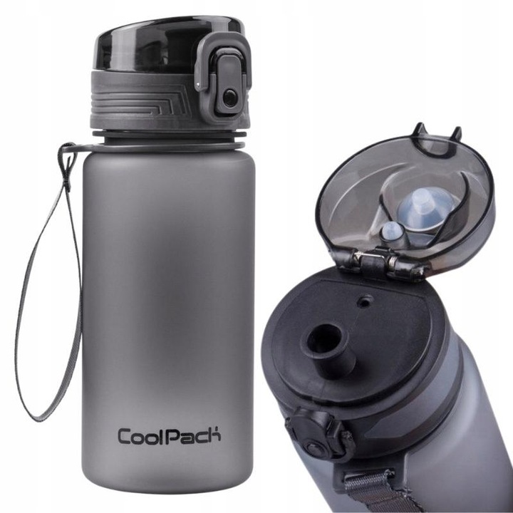 Sticla De Apa, Coolpack, Brisk Mini, Bpa Free, Plastic Din Tritan, Capac Mecanism Unic De Blocare, Inaltime: 18 cm, Diametru: 6,5 cm, 400 ml, Gri