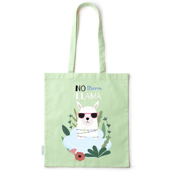 Intelli® Еко памучна пазарска чанта Sacosa с дълги дръжки, No Drama, 38×42cm, Зелена, GR-BDY28