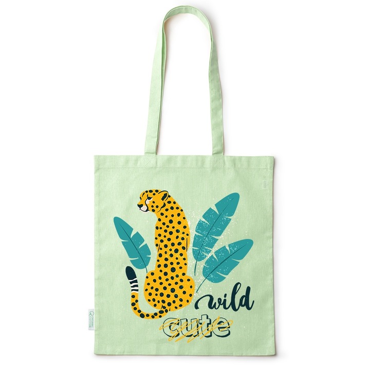 Intelli® Памучна екологична пазарска чанта Sacosa с дълги дръжки, Wild, 38×42см, Зелена, GR-BDY39