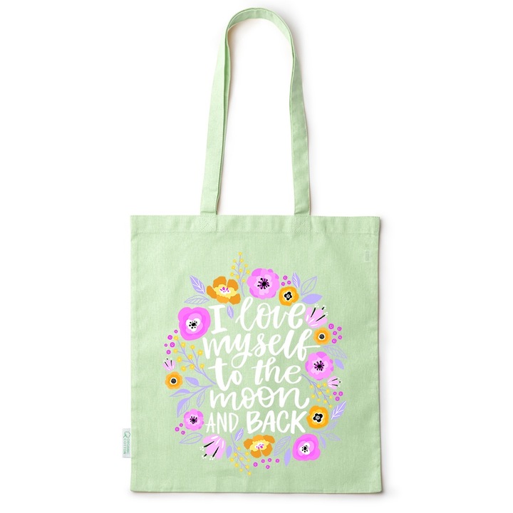 Go For It Shopper fazonú pamut táska mintával, Flowers Collection, Flower Circle, 38x42cm, Zöld, GR-BDY40