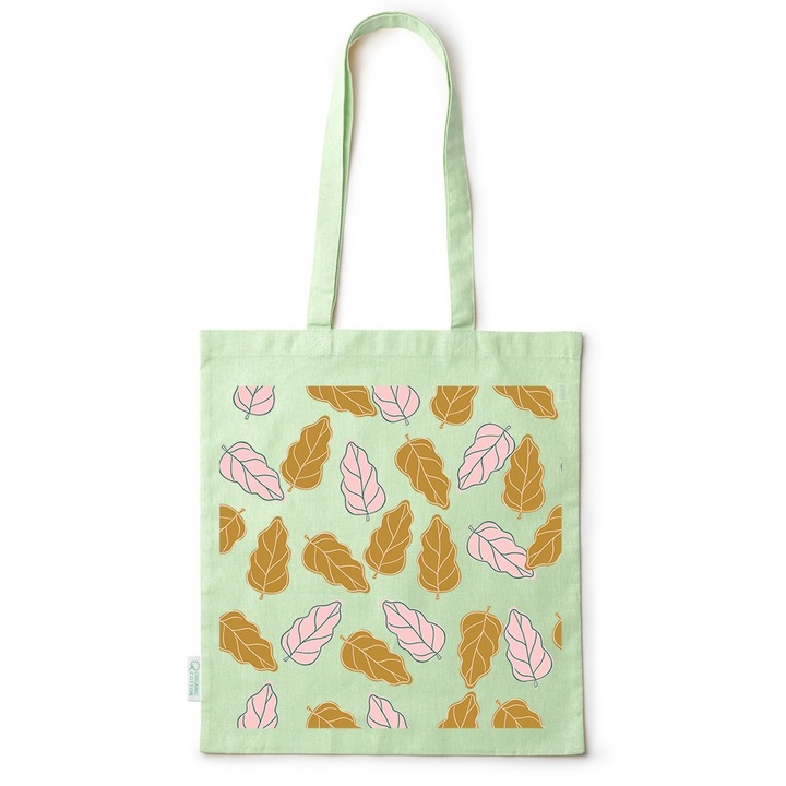 Go For It Shopper fazonú pamut táska mintával, Leaf Colorful, 38×42cm, Zöld, GR-BDY60