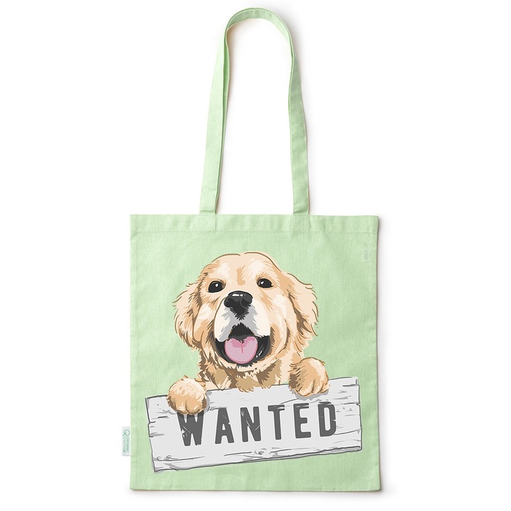 Intelli® Eco-barát pamut bevásárlótáska hosszú füllel, Wanted Dog, 38×42cm, Zöld, GR-BDY77