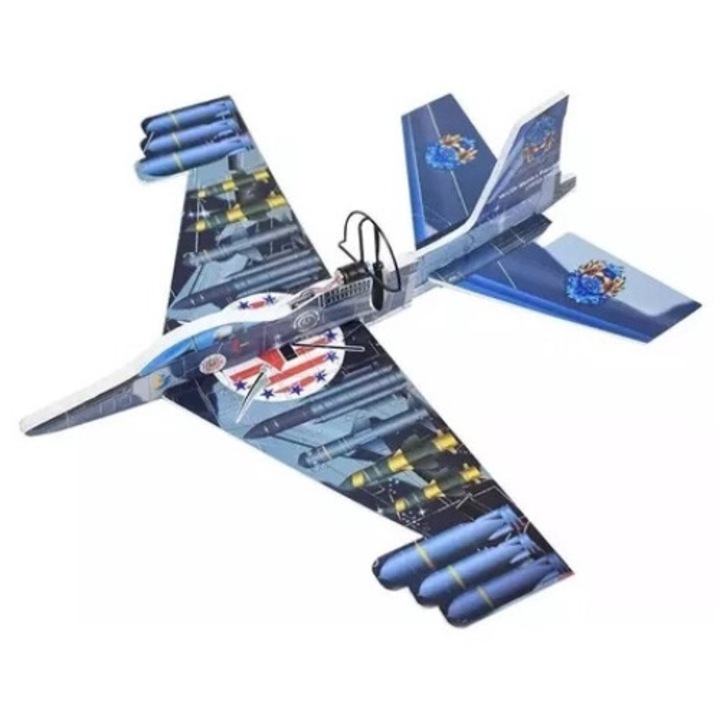 Jucarie Avion de Lupta, Pornire pe Buton, Lumini, Rezistent la Impact, Incarcare USB, 30 cm, Dalimag