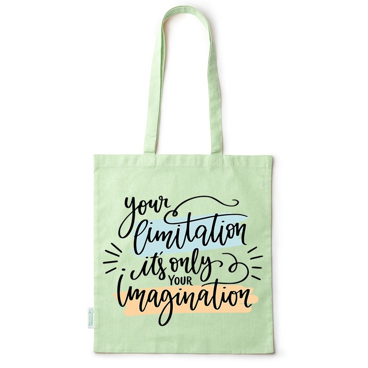 Intelli® Eco-barát pamut bevásárlótáska hosszú füllel, Imagination, 38×42cm, Zöld, GR-BDY114