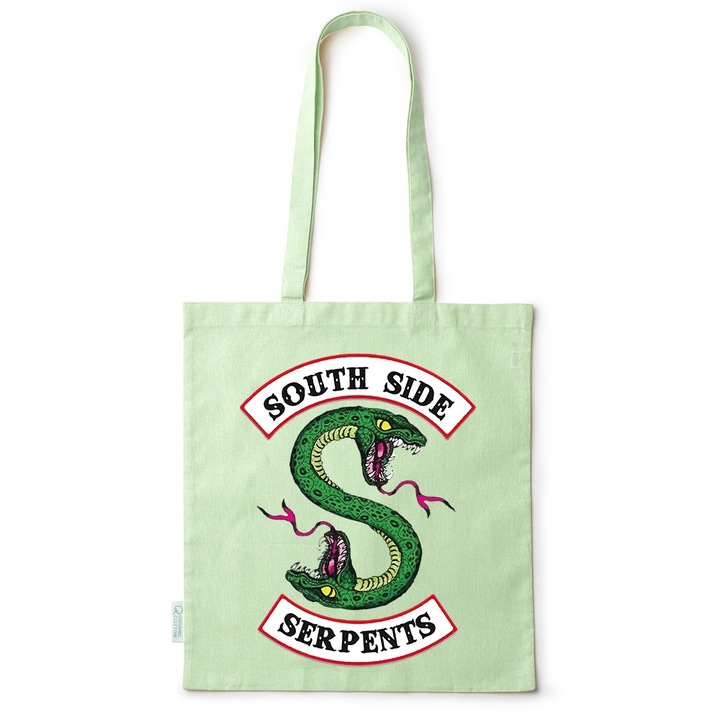 Intelli® Екологична пазарска чанта от памук Sacosa с дълги дръжки, Southside Serpents, 38×42 см, зелена, GR-BDY171