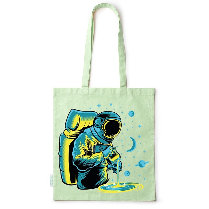 Intelli® Környezetbarát pamut bevásárlótáska hosszú füllel, Asztronauta - Főzés, 38×42cm, Zöld, GR-BDY209