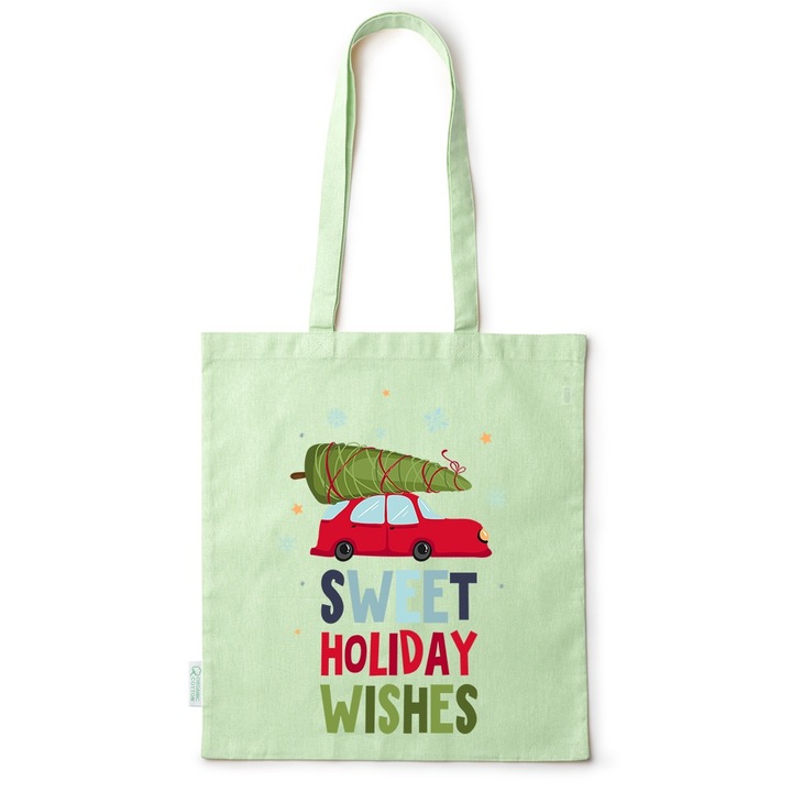 Go For It Shopper fazonú pamut táska mintával, Christmas Wishes, 38×42cm, Zöld, GR-BDY268