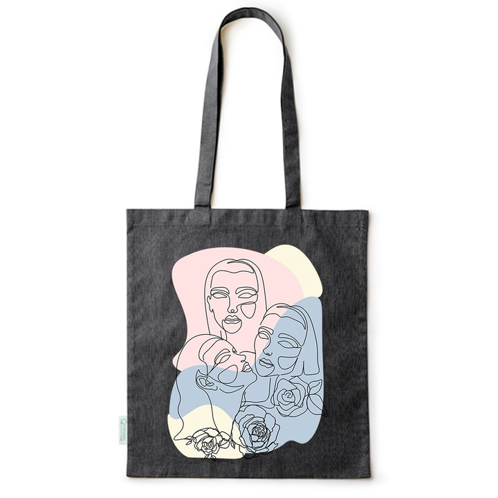 Go For It Shopper fazonú pamut táska mintával, Three Woman, 38×42cm, Fekete, B-BDY21