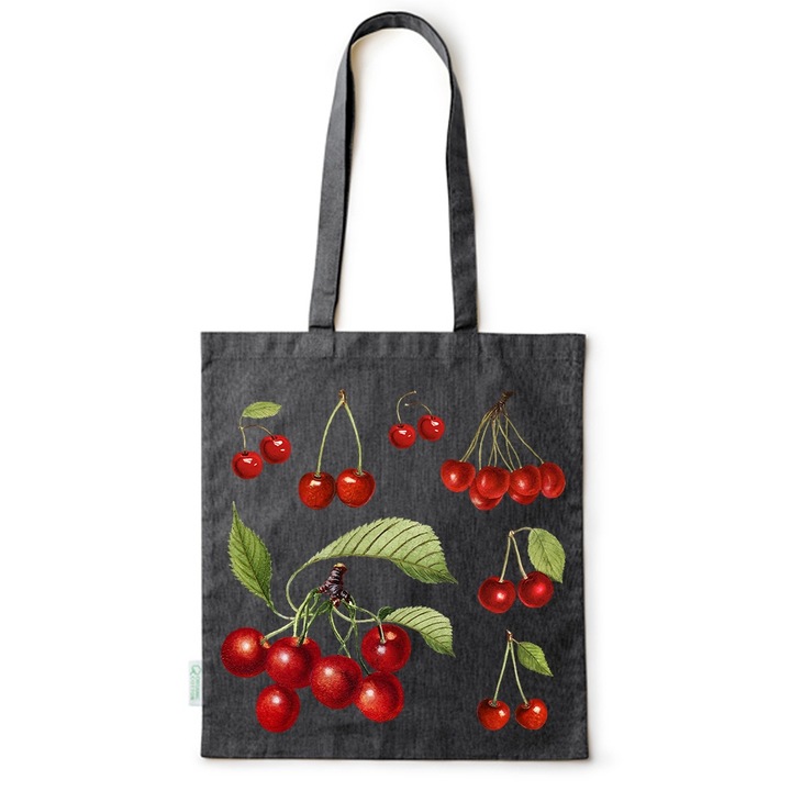 Intelli® Sacosa памучна екологична чанта за пазаруване с дълги дръжки, Cherry, 38×42см, Черна, B-BDY53