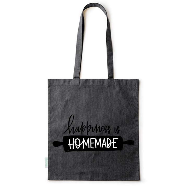 Go For It Shopper fazonú pamut táska mintával, Homemade, 38×42cm, Fekete, B-BDY58