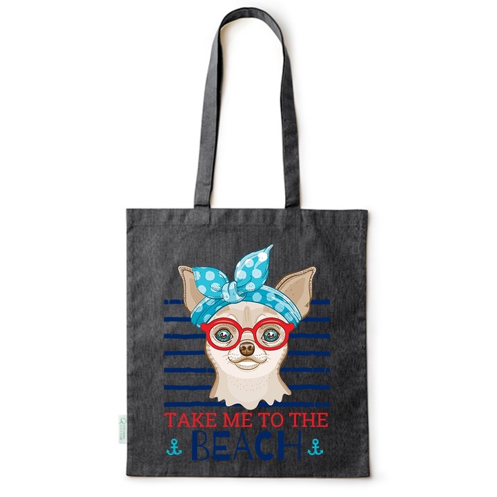 Intelli® Eco-barát pamut bevásárlótáska hosszú füllel, Beach, 38×42cm, Fekete, B-BDY78