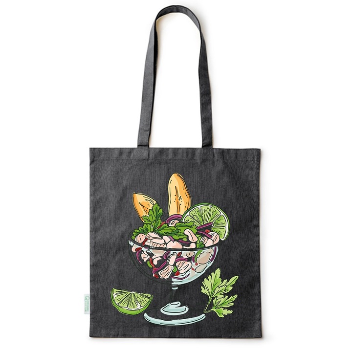 Go For It Shopper fazonú pamut táska mintával, Salad, 38×42cm, Fekete, B-BDY90