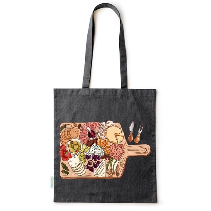 Go For It Shopper fazonú pamut táska mintával, Cheese Selection, 38×42cm, Fekete, B-BDY92