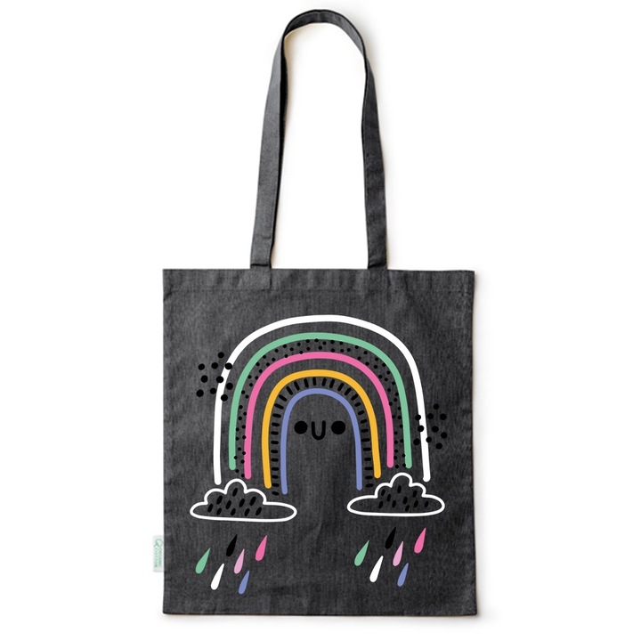 Go For It Shopper fazonú pamut táska mintával, Rainbow Is Crying, 38×42cm, Fekete, B-BDY98