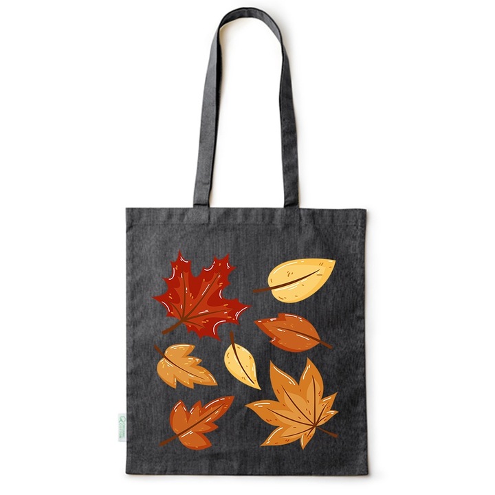 Go For It Shopper fazonú pamut táska mintával, Autumn Leaves, 38×42cm, Fekete, B-BDY102