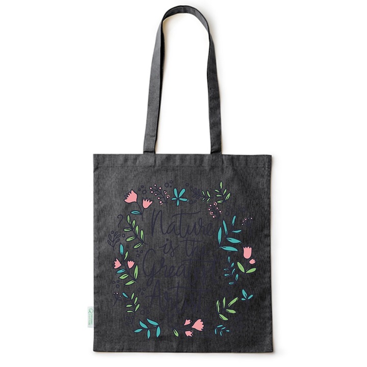 Go For It Shopper fazonú pamut táska mintával, Nature is the Greatest Artist, 38×42cm, Fekete, B-BDY115