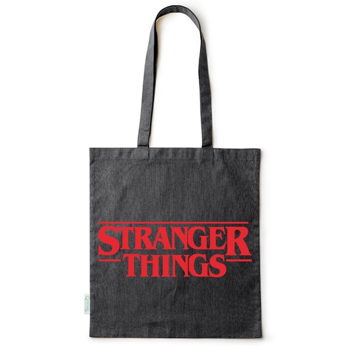 Go For It Shopper fazonú pamut táska mintával, Stranger Things, 38×42cm, Fekete, B-BDY180