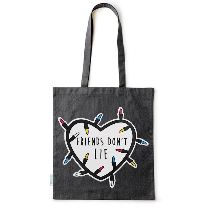Go For It Shopper fazonú pamut táska mintával, Stranger Things, 38×42cm, Fekete, B-BDY183