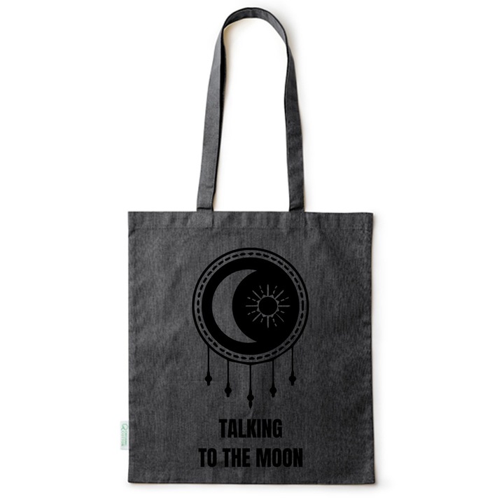 Go For It Shopper fazonú pamut táska mintával, Talking to the Moon, 38×42cm, Fekete, B-BDY192