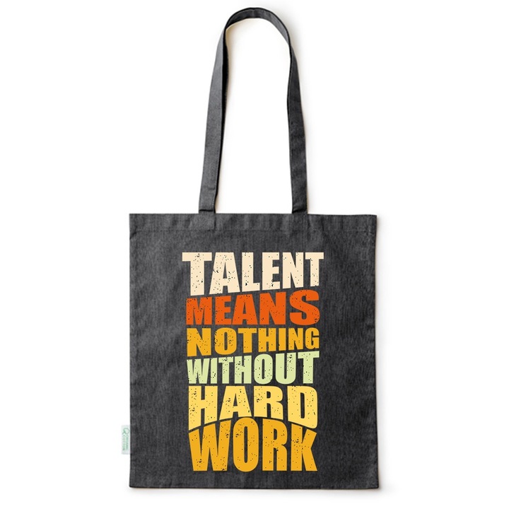 Go For It Shopper fazonú pamut táska mintával, Hard Work, 38×42cm, Fekete, B-BDY238