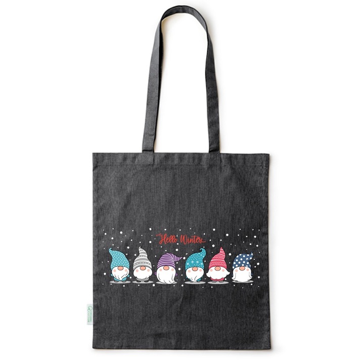 Go For It Shopper fazonú pamut táska mintával, Christmas Dwarf, 38×42cm, Fekete, B-BDY264