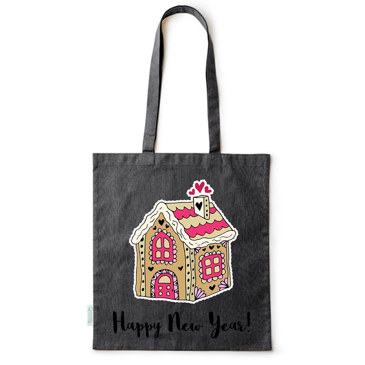 Intelli® Oko-barat pamut bevasarlotaska hosszu fullel, Winter Feeling, 38, Fekete, 38 x 42 cm