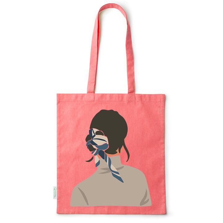 Go For It Shopper fazonú pamut táska mintával, Hair Bun, 38×42cm, Piros, R-BDY24