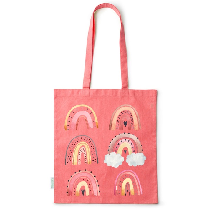 Go For It Shopper fazonú pamut táska mintával, Rainbow Hand Drawn, 38×42cm, Piros, R-BDY13
