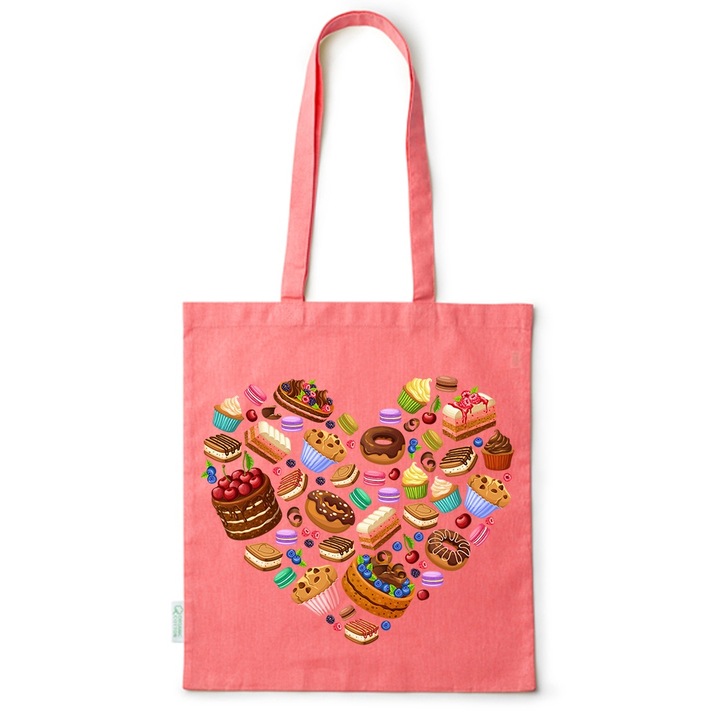 Go For It Shopper fazonú pamut táska mintával, Sweetness Heart, 38×42cm, Piros, R-BDY12