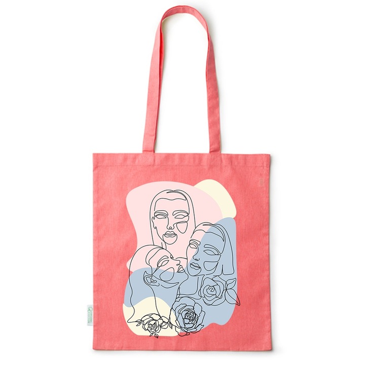 Go For It Shopper fazonú pamut táska mintával, Three Woman, 38×42cm, Piros, R-BDY21