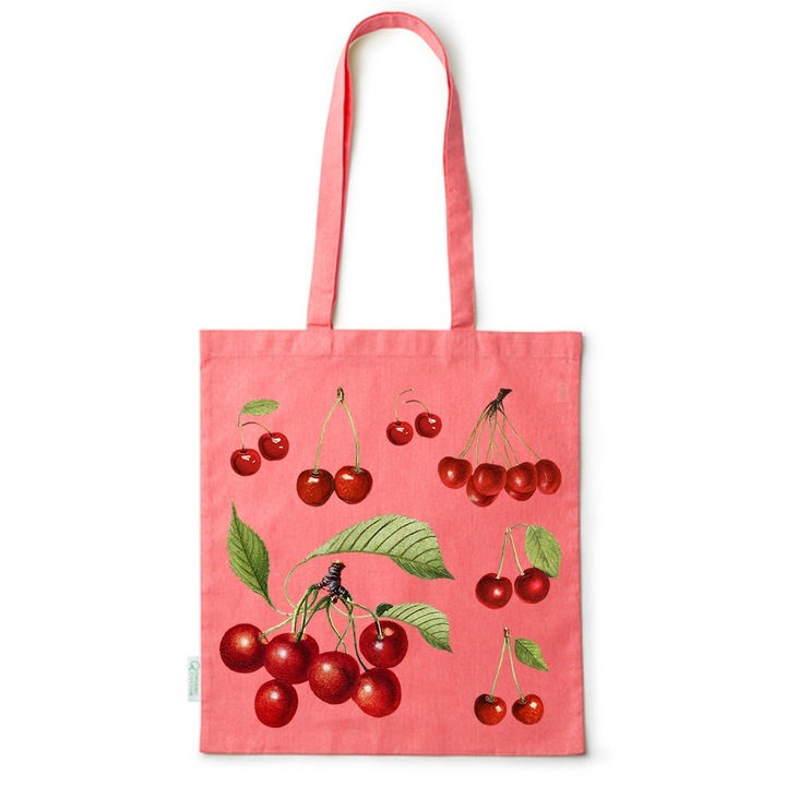 Intelli® Екологична памучна пазарска чанта Sacosa с дълги дръжки, Cherry, 38×42cm, Червена, R-BDY53