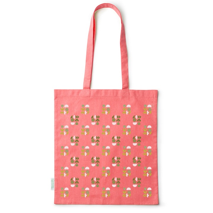 Intelli® Sacosa памучна еко пазарска чанта с дълги дръжки, Flowers Collection, Minimalist Colored Flower, 38x42cm, червена, R-BDY61