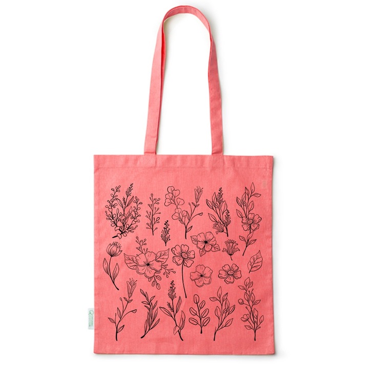 Go For It Shopper fazonú pamut táska mintával, Flowers Collection, Minimalist Flower, 38x42cm, Piros, R-BDY56