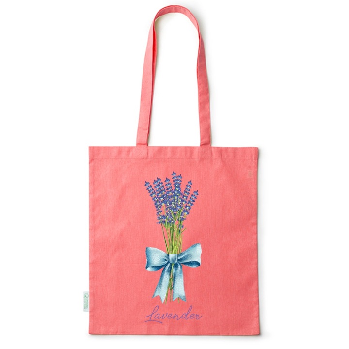 Intelli® Екологична памучна пазарска чанта с дълги дръжки, колекция Flowers, Levander, 38x42см, червена, R-BDY6