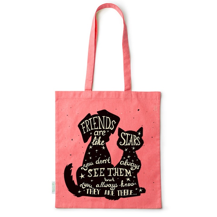 Go For It Shopper fazonú pamut táska mintával, Friends Are Like Stars, 38×42cm, Piros, R-BDY72