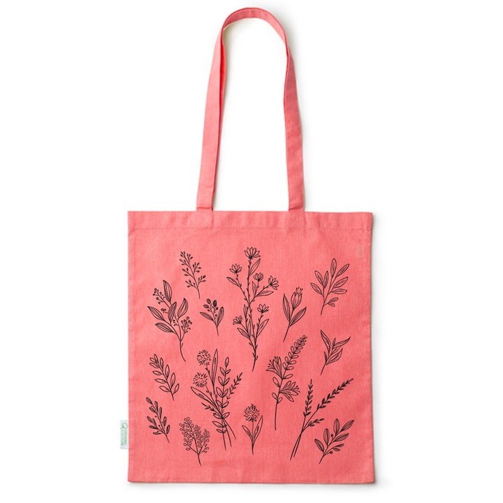 Go For It Shopper fazonú pamut táska mintával, Black Flowers, 38×42cm, Piros, R-BDY149