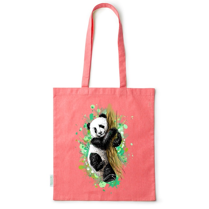 Go For It Shopper fazonú pamut táska mintával, Panda, 38×42cm, Piros, R-BDY94