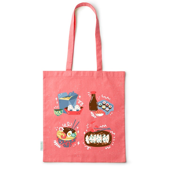 Go For It Shopper fazonú pamut táska mintával, Chinese Food, 38×42cm, Piros, R-BDY96