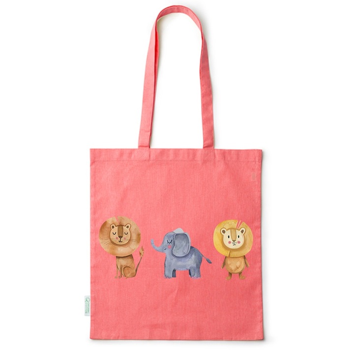 Go For It Shopper fazonú pamut táska mintával, Cartoon Animals, 38×42cm, Piros, R-BDY168