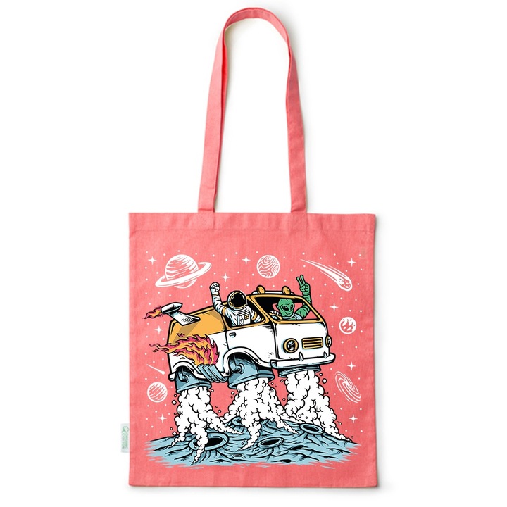 Intelli® Eco-barat pamut bevasarlotaska hosszu fullel, Traveling Astronaut, 38, Piros, 38 x 42 cm